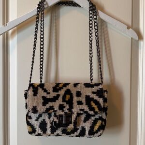 Leopard Ikat Print Chain Strap Bag